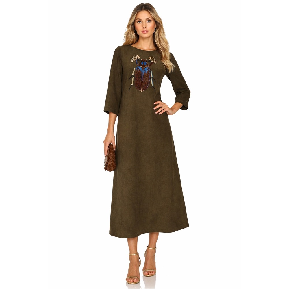 Julia Allert‎ Olive Embroidered Beetle Midi Dress size Small $399